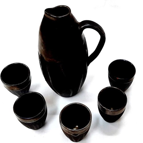 Vintage ceramic alcohol set with jug and 5 cups used