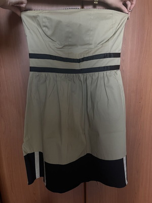 CAM strapless dress used, khaki/beige with black details, size L