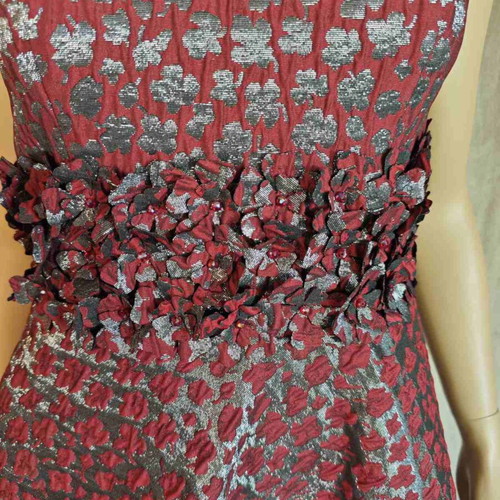 Vintage cocktail dress, Bordeaux silver jacquard, Small