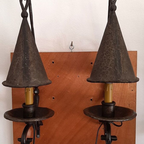 Vintage handmade wrought iron wall sconces set of 2 used
