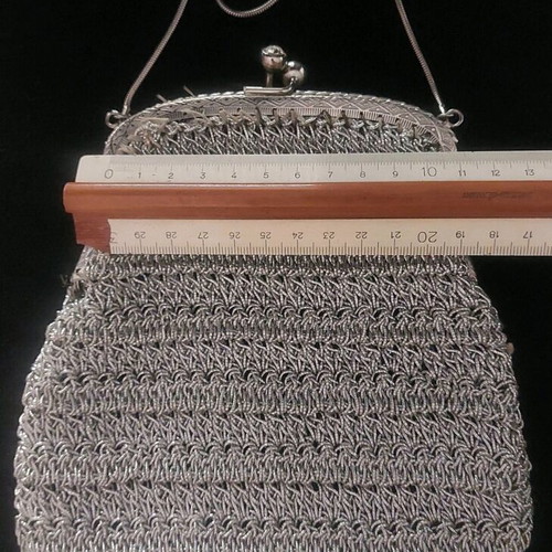Vintage knitted small evening bag like new, silver