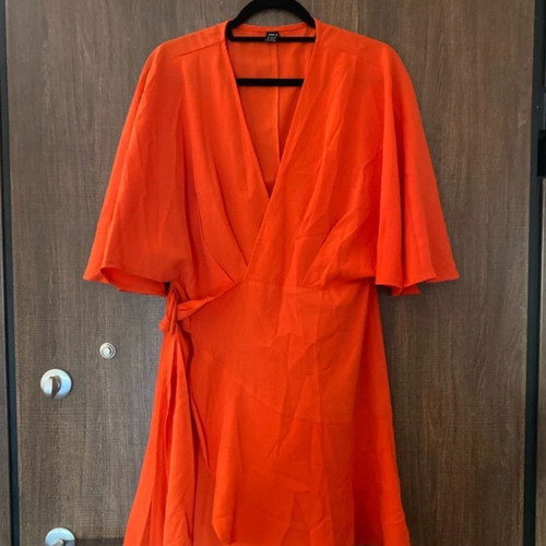 Φόρεμα Coral Wrap καινούργιο, Shein, μέγεθος M, κόκκινο πορτοκαλί