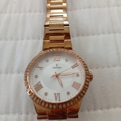 Festina women's watch with rose gold steel bracelet and zircon crystals