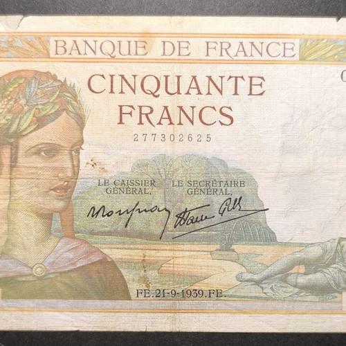 Γαλλία 50 Francs 1939 μεταχειρισμένο χαρτονόμισμα