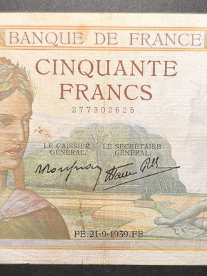 Γαλλία 50 Francs 1939 μεταχειρισμένο χαρτονόμισμα