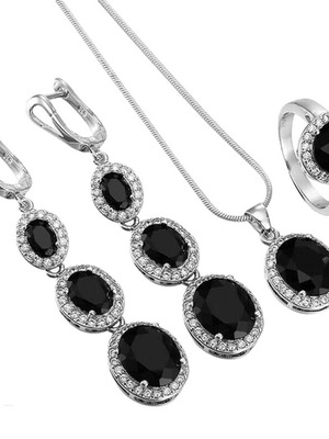 Jewelry set with black topaz new, silver