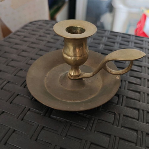 Vintage brass candlestick used lantern style with side handle