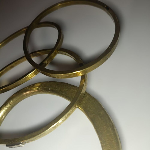 GOTI bracelet set used, 4 brass vintage bangles 1970s-1980s