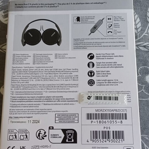 Sony MDR-ZX110AP Headphones like new, wired with microphone