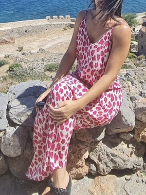Viscose summer dress, white and pink