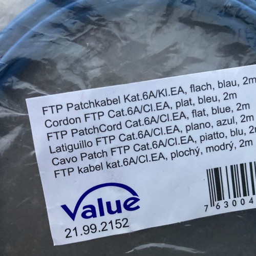 Value FTP Patch Cord Cat 6A 2m Blue new