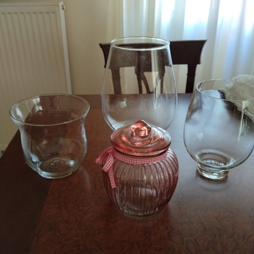 Glass vases and bowls for decoration