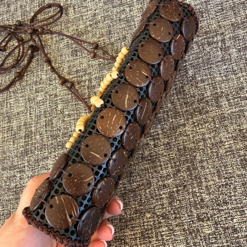 Handmade coconut shoulder bag, brown