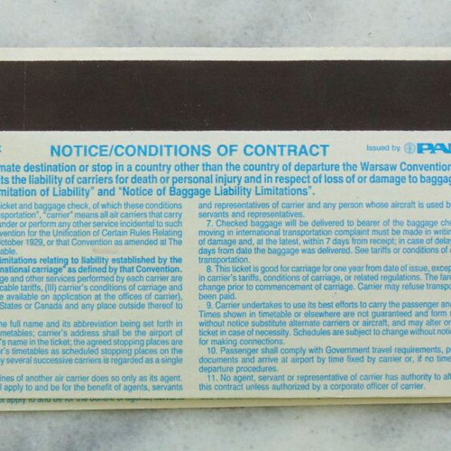 Pan Am collectible two-leaf ticket 1990 Caracas to New York to Athens