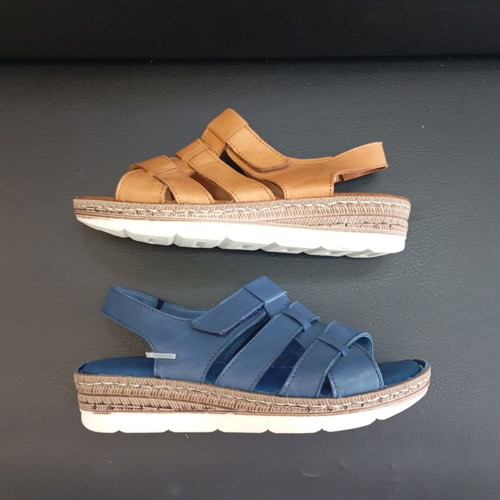 Platform sandals new, genuine leather blue and brown