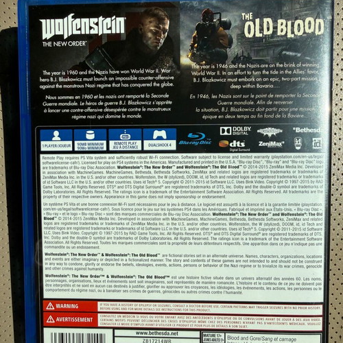 Wolfenstein The New Order and The Old Blood PS4 games