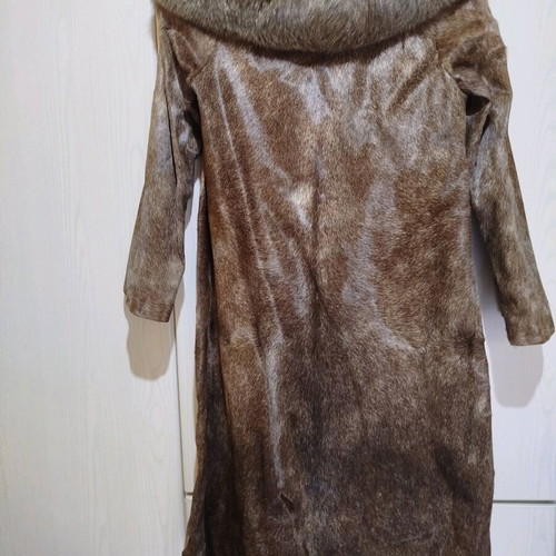 Women's fur coat long with short pile beige and brown like new