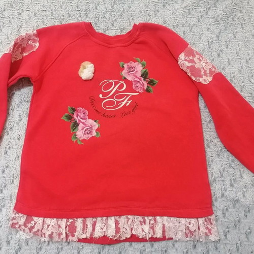Children's sweatshirt used 10-12 years with lace and coral print