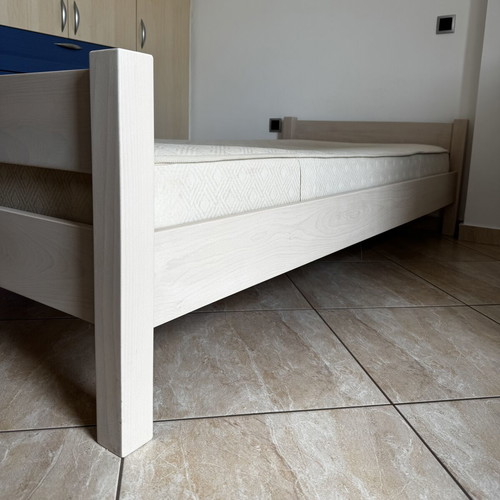 Single wooden children's bed with mattress used, moderate condition
