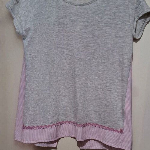 T-shirt with back opening new, cotton, gray and pink