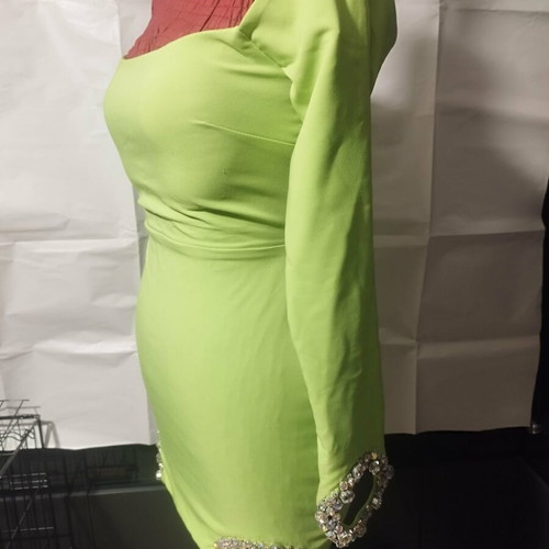 Evening dress by Irene Angelopoulos crepe with Swarovski embroidery, size XS-S, green, new