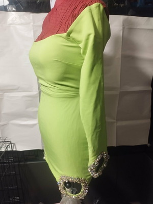 Evening dress by Irene Angelopoulos crepe with Swarovski embroidery, size XS-S, green, new