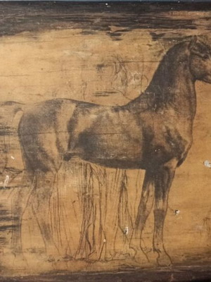 Horse painting on old wood used, Sid Dickens sketch