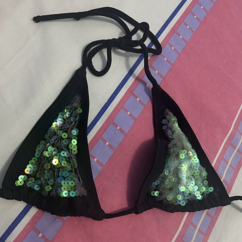 Killah bikini top with sequins, black, XS