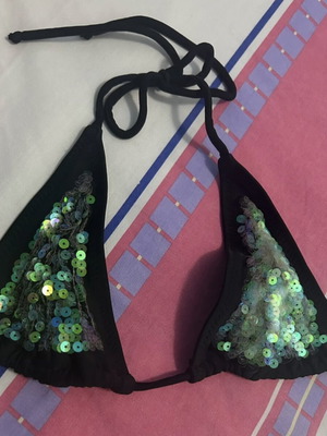 Killah bikini top with sequins, black, XS