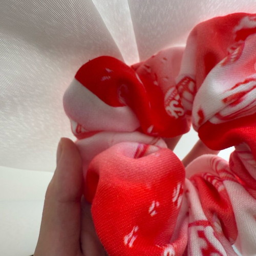 Handmade hair scrunchie new, white and red