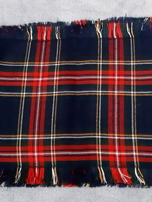 Children's plaid scarf with fringes, like new, blue red white