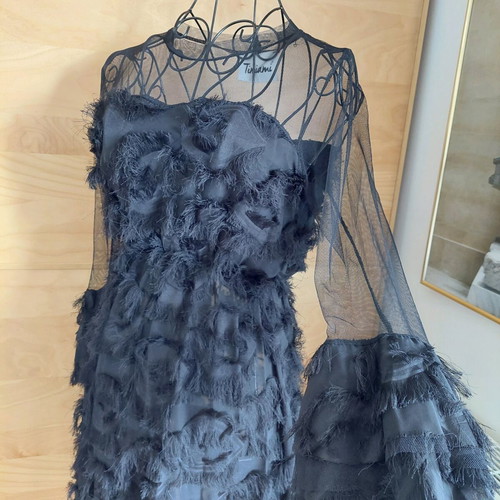 Timiami black cocktail evening dress with tulle transparencies small like new