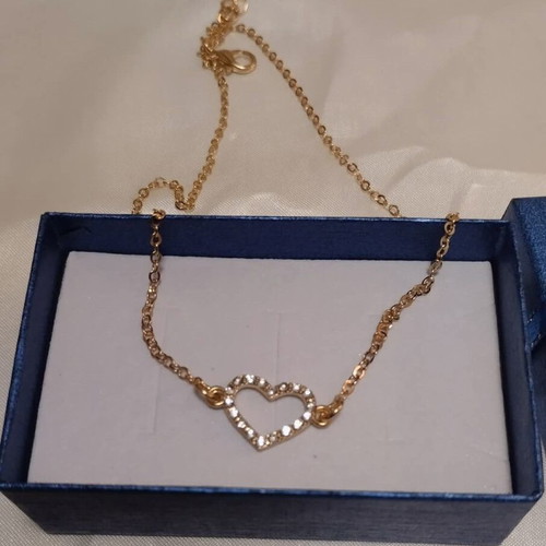 Strass heart necklace gold color new in gift box