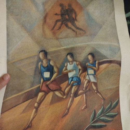 Vintage art print with fabric motifs and visual painting