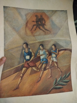Vintage art print with fabric motifs and visual painting