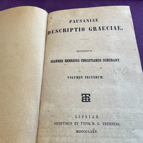 Pausanias leather-bound books used, bilingual Lipsiae edition 1874, set of two
