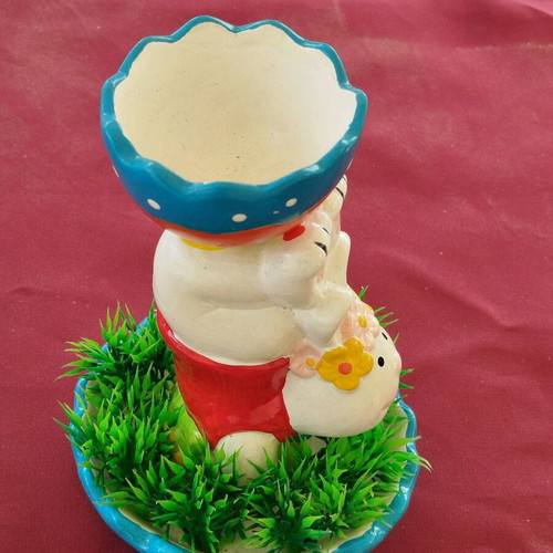 Porcelain egg holder new with bear and vibrant colors