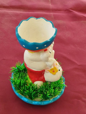Porcelain egg holder new with bear and vibrant colors