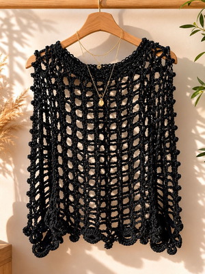 Crochet Mesh Top black, like new, boho and grunge style