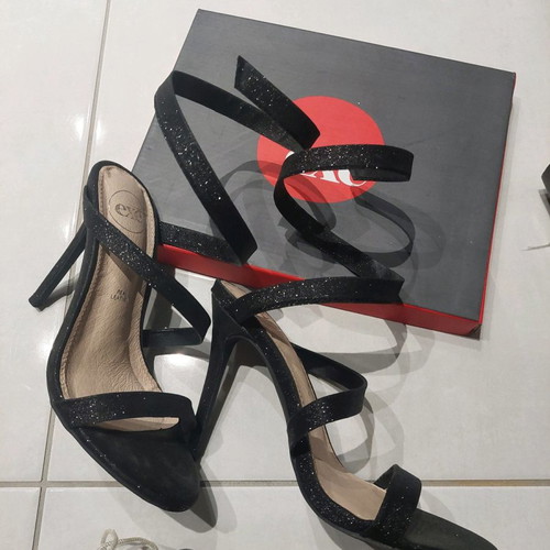 Exe sandals new black with glitter and 12 cm heel