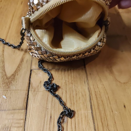 Rose Gold Metallic Mesh Evening Bag with Chain Strap like new
