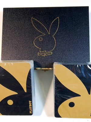Playboy collectible wooden box with 2 new sealed decks