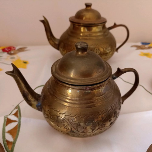 Vintage Turkish tea set with brass details and glass cups new