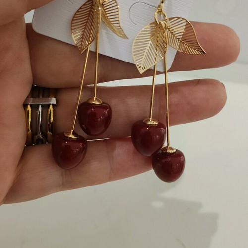 Long cherry earrings new, red