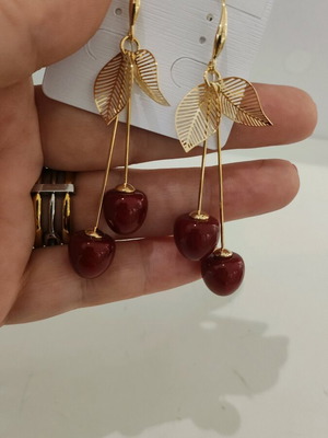 Long cherry earrings new, red