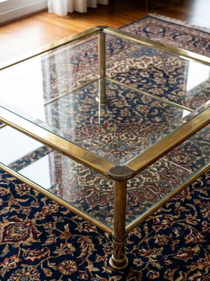 Hollywood Regency Neoclassical Revival coffee table used, brass frame