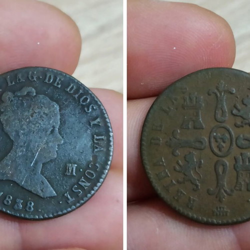 Spain 8 Maravedis 1838 coin used