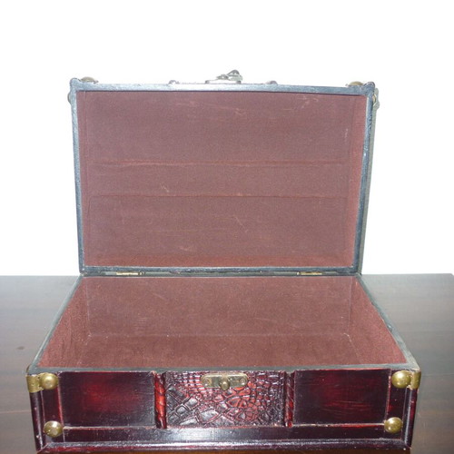 Wooden chest used with velvet lining and brass details vintage decor