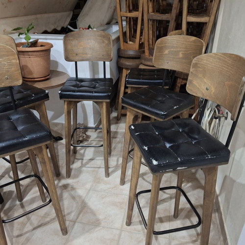 Wooden stools with backrest used