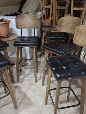 Wooden stools with backrest used